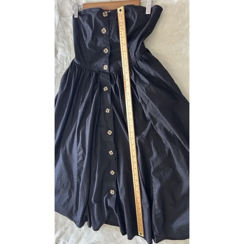 Free People Black Midi Dress Button Front Sweetheart Bodice Tie Back Fit & Flare - Picture 7 of 14